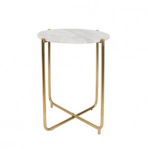 Masa laterala alba/aurie din marmura 45 cm Timpa Marble Quiet Object