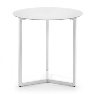 Masa rotunda cafea din metal si sticla alba Raeam Kave Home