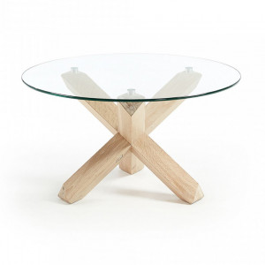Masuta transparenta/maro din sticla si lemn pentru cafea 65 cm Lotus Kave Home