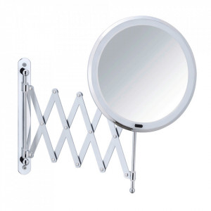Oglinda cosmetica extensibila rotunda argintie din metal 20x55 cm cu LED Barona Wenko