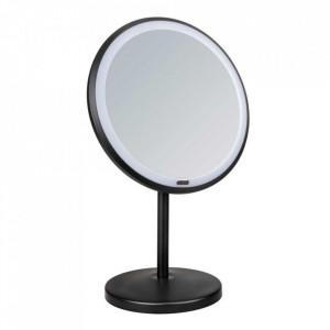Oglinda de masa cu LED rotunda neagra din otel 20x34 cm Onno Wenko