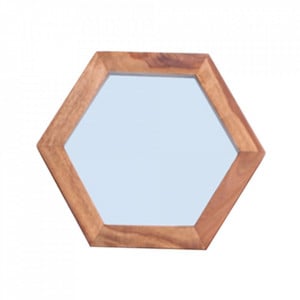 Oglinda hexagonala maro din lemn de salcam 35x35 cm Panama Sit Moebel