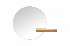 Oglinda rotunda maro din sticla si lemn 50x65,5 cm Shift Small Round Oak Bolia