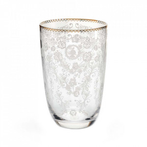 Pahar alb/auriu din sticla 400 ml Floral Pip Studio