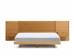 Pat cu 2 noptiere maro din lemn 180x200 cm Norlen Kave Home