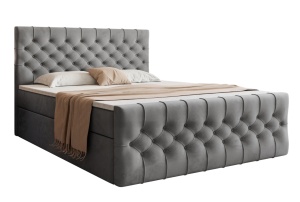 Pat din catifea gri deschis 140x200 cm Kosta Boxspring FURPOL