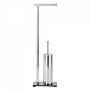 Perie toaleta cu suport hartie igienica argintie din metal Lava Wenko