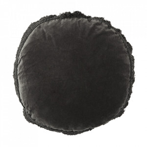 Perna rotunda gri carbune din catifea si fibre 45 cm Charcoal Madam Stoltz