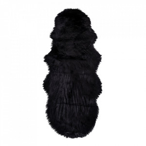 Pled din fibre sintetice negre 60x180 cm Mahia House Nordic