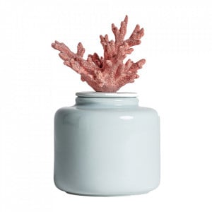 Recipient cu capac roz/alb din ceramica si rasina 16x27 cm Reef Vical Home