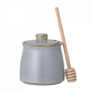 Recipient cu capac si ustensila pentru miere din ceramica si lemn 350 ml Masami Bloomingville