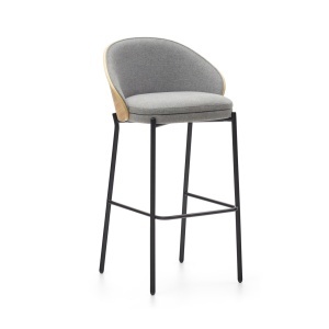 Scaun bar gri deschis/negru din textil Eamy Kave Home