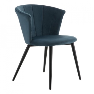 Scaun dining albastru din otel si catifea Roca The Home Collection