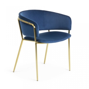 Scaun dining din catifea albastra Runnie Kave Home