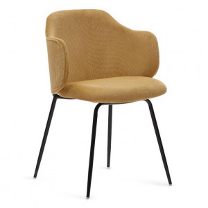 Scaun dining galben mustar din textil Yunia Kave Home