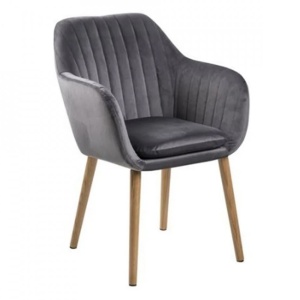 Scaun dining gri inchis/maro din catifea Emilia Vic Quiet Object