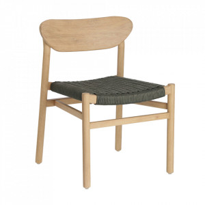 Scaun dining pentru exterior maro din sfoara si lemn de eucalipt Galit Kave Home