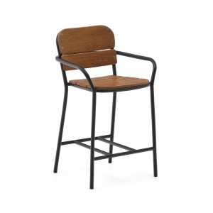 Scaun exterior bar maro/negru din lemn Algueret Kave Home