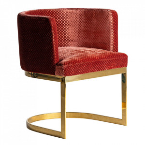 Scaun lounge rosu burgund/auriu din catifea si otel Betliar Avi Vical Home