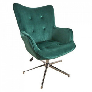 Scaun lounge verde din catifea si metal Swivel The Home Collection