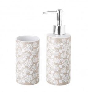 Set 2 accesorii baie din ceramica Monstera Beige The Home Collection