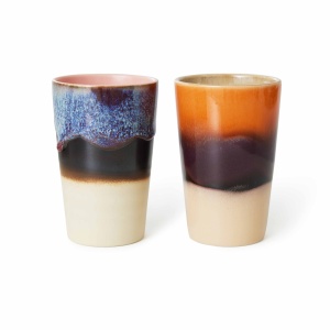 Set 2 cani multicolore din ceramica 460 ml 70s Tea Dusk HKliving