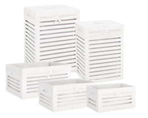Set 2 cosuri de rufe si 3 cosuri depozitare albe din lemn Isra Rectangle Bizzotto