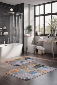 Set 2 covorase de baie multicolore din fibre sintetice CT-5004 The Home Collection