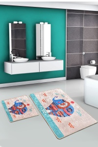 Set 2 covorase de baie multicolore din fibre sintetice Etnic Rectangle The Home Collection
