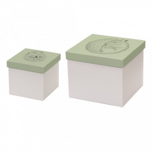 Set 2 cutii cu capac alb/verde din hartie Animals Bloomingville Mini