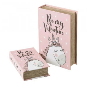 Set 2 cutii tip carte din MDF Be My Valentine Unimasa
