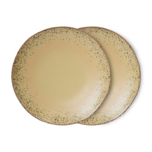 Set 2 farfurii intinse crem din ceramica 28 cm 70s Grit HKliving