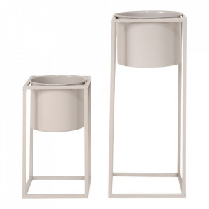 Set 2 ghivece cu suport din metal bej Marla House Nordic