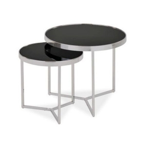 Set 2 masute de cafea argintii/negre din sticla si metal Delia Signal Meble