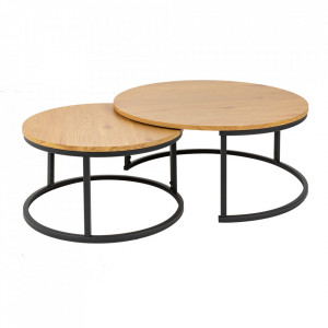 Set 2 masute de cafea maro/negre din MDF si metal Studio Invicta Interior