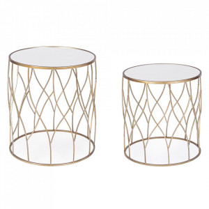 Set 2 mese de cafea aurii din metal Elenor Round Bizzotto