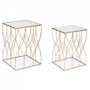Set 2 mese laterale aurii din metal Elenor Square Bizzotto