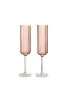 Set 2 pahare pentru sampanie roz din sticla 150 ml Ripple Ferm Living