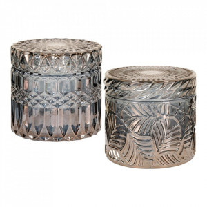 Set 2 recipiente cu capac decorative din sticla gri fumuriu 9x9 cm Juri House Nordic
