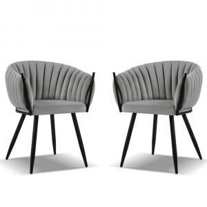 Set 2 scaune dining gri deschis din catifea Levin Micadoni