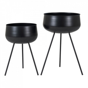 Set 2 suporturi pentru ghivece negre din metal Ardola House Nordic