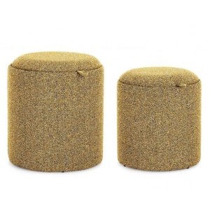 Set 2 taburete rotunde galben mustar din textil Sasha Storage Bizzotto