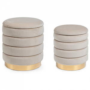 Set 2 taburete rotunzi bej/aurii din catifea Darina Bizzotto