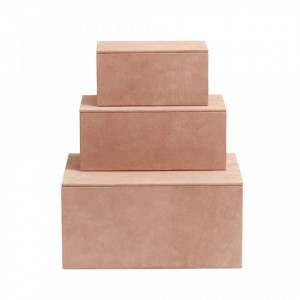 Set 3 cutii cu capac roz din piele si MDF Goat Elegance Nordal