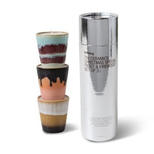 Set 3 lumanari parfumate cu suport multicolore din ceramica 6 cm 70s ceramics Christmas Special HKliving