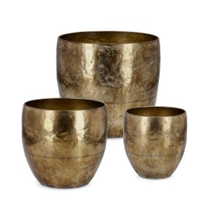 Set 3 vaze decorative aurii din metal Bimala Low Bizzotto