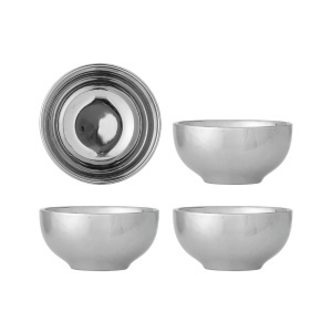 Set 4 boluri argintii din ceramica 250 ml Shine Bloomingville