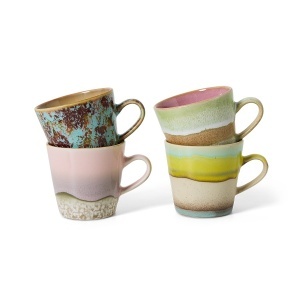 Set 4 cesti multicolore din ceramica 270 ml 70s Rococo HKliving