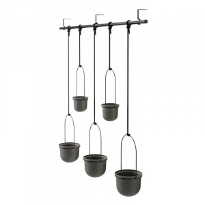 Set 5 ghivece suspendabile cu suport negru din metal Triflora Large Umbra