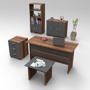 Set birou, masa de cafea, comoda, noptiera si etajera maro nuc/gri antracit Billy The Home Collection